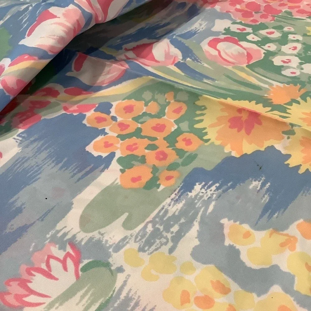 Vintage Shower Curtain Pastel Sparkle Glitter Floral Lily Pad Print Cottage